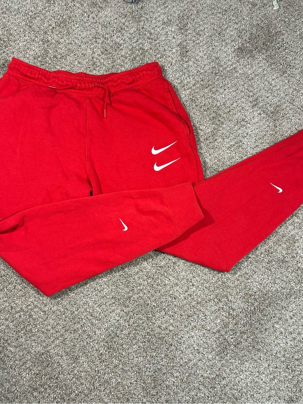 Nike Red Men's Swoosh Jogger Sweatpants with White Logos